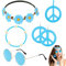 5 Stück Hippie Kostüm Accessoires, Vintage Zubehör per Costume Hippie mit Brille Friedenszeichen Halskette Ohrringe Stirnband Armbänder für Damen Herren 60er 70er 80er Jahre Party Karneval (Hellblau)