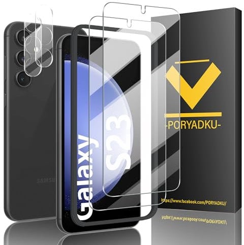 Mkeke 2+2+1 For Samsung Galaxy S23 Screen Protector 2 Pack +Camera Lens Protector 2 Pack +Installation Frame, Fingerprint Compatible, High Transparency Tempered Glass Protective Film For S23 5G