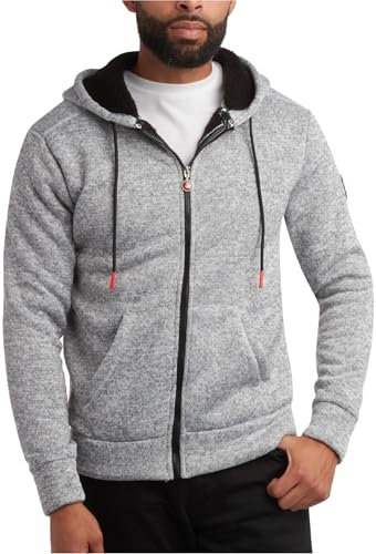 CANADA WEATHER GEAR Herren Pullover Fleece Hoodie - Warm Fleece Zip Up Hoodie Sweatshirt für Männer mit Sherpa-Futter (M-XXL), Meliert, Grau, X-Large