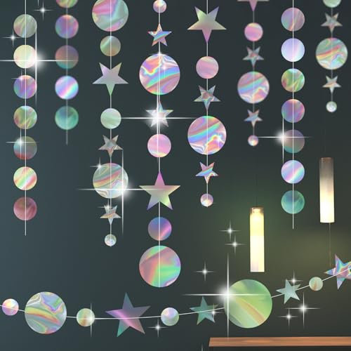 HavaCue 66 Ft Bunt Glitzer Papier Circle, 5 Stück 4M Glitzer Runde Kreis Banner,Circle Dots Garland Hanging Paper und Stern Garland für Geburtstag Hochzeit Party Deko