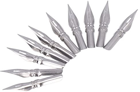 Jwthee 10 Pcs Stainless Steel Comic Pen Nib Calligraphy Pen Nibs Dip Pens Nibs Set, Manga Nibs Fountain Pen Nibs Replacements for Calligraphy Manga Writing Painting (Hualan tip*10 pieces)