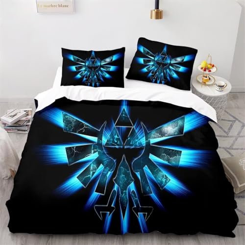 Shaari 3D Drucken Zelda Bettwäsche Set 135x200,Microfaser Einzelbett 1 Bettbezug Mit Reißverschluss + 1 Kissenbezüge 80x80