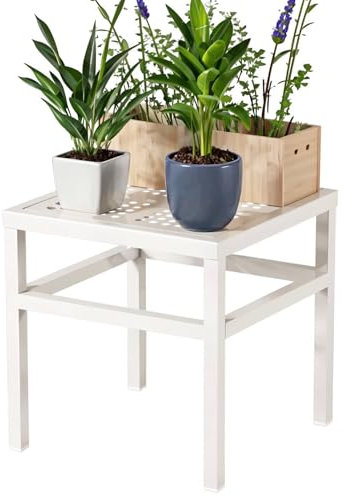DHYGOTFUR Étagères de Pots de Fleurs Support Plantes Porte Stand Intérieurs/Extérieurs, Aluminium Tabouret Multifonction pour Terrasse, Jardin, Salon, Balcon, Bureau (Blanc, 38cmx 38cm)