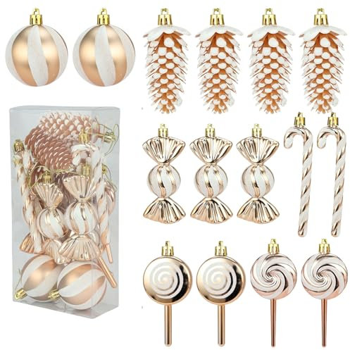 Weihnachtsbaumkugeln Set - 15 Stück Plastik Tannenbaum Kugeln, Weihnachtsball Ornament, Weihnachtsbaumschmuck für Kinder (Champagner)