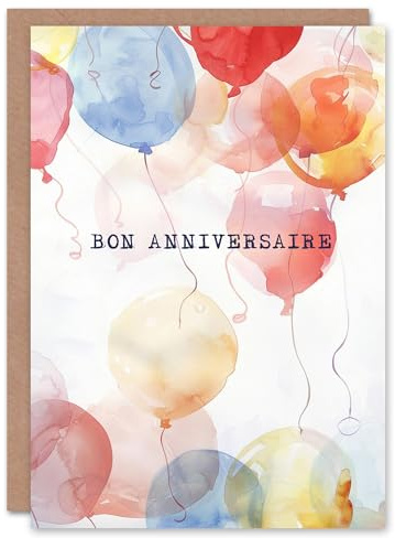 Artery8 Colourful Balloons Soft Watercolour French Wishes Blank For Him Or Her Art Birthday Card