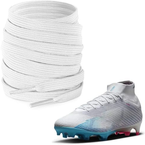 UamGlsob Lacci da calcio da 6mm per scarpe Nike Mercurial, lacci piatti e sottili in cotone come stringhe di ricambio per scarpe da football (White, 54/140cm)