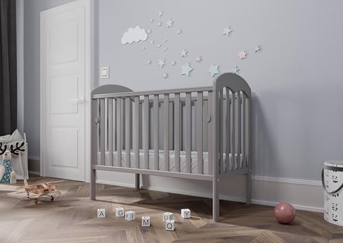 Viculii Lilibet Baby Cot and Mattress 120x60x10cm | Baby Grey Cot with Drop Side & Mattress