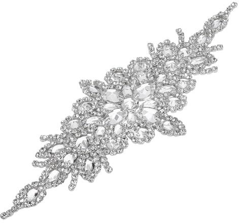 FINGERINSPIRE Silberne Glas Strass 24.2x9cm Kristall Applikation Zum Aufbügeln Blumen Hochzeitsgürtel Hotfix Strass Aufnäher Zum Nähen