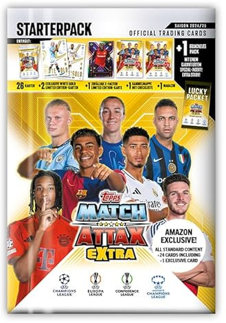 Topps Match Attax Extra 2025 - Amazon Exklusives Starter Pack! 54 Karten, darunter 3 LE's, eine garantierte Platinum Pull LE und vieles mehr!