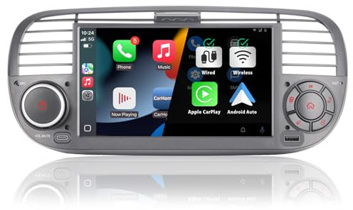 Autoradio per FIAT 500 radio con schermo touchscreen USB Bluetooth FM/AM Linux Sistema doppio din stereo auto con Carplay wireless/Android Auto (Black)