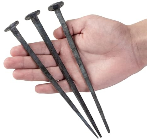 TRASEXTRA 3 Pcs Hand Forged Nails,Jesus Cross,Wrought Iron Decorative Nails,Iron Nails,Jesus Crucifixion Flat Head Nail,Original State, With Rust And Forged Oxide Layer,Natural Grey Iron Finish(3)