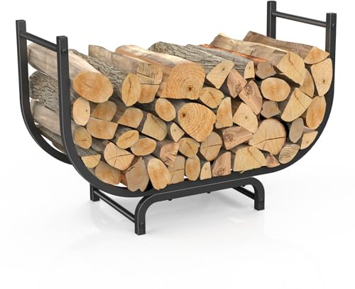 LIANTRAL 80 cm vedställ utomhus inomhus, böjd träförvaringshållare | Metallställ för ved, kraftig vedhållare för vedförvaring, stativ, vedstapel, förvaringsställ för öppen spis, svart