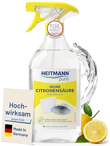 HEITMANN pure Reine Citronensäure 500ml | Effektiver Kalkentferner in Küche & Bad | reine Zitronensäure | Idealer Entkalker Kaffeevollautomat, Wasserkocher & Waschmaschine