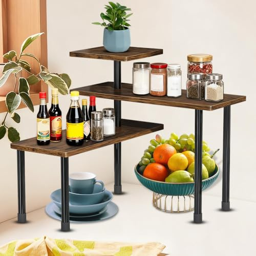 MIUUIPI Organizer für Küche Arbeitsplatten, Verstellbar Eckregal Küche Organizer Küchenregal mit 3 Etagen, Kaffeebarständer Gewürzregal Stehend Küchenorganizer Regal für Esszimmer Küchen Badezimmer