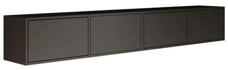 Selsey Meuble TV Suspendu 200 cm Design Minimaliste Moderne Noir Mat 4 Portes Abattantes avec Système Push-to-Open Structure Murale pour Gain d'Espace Fabriqué en Europe