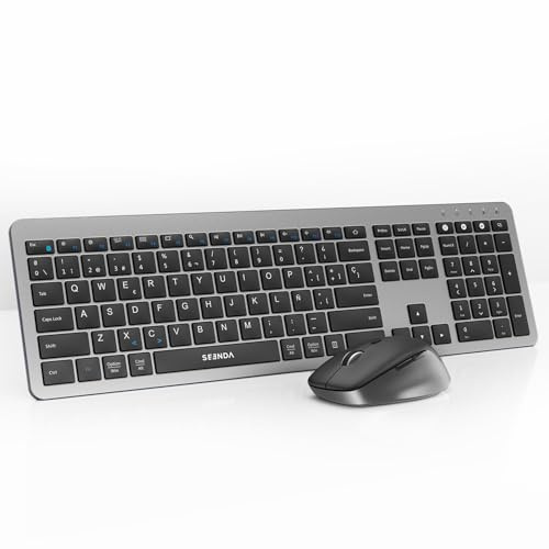 seenda COE300 Teclado y Raton Inalámbrico Bluetooth, Doble BT y USB 2.4G | Conexión Multidispositivo, Silencioso, Teclado Ultrafino en Español, Ratón de 2400DPI, para Ordenador/Portátil/PC/Mac/Windows
