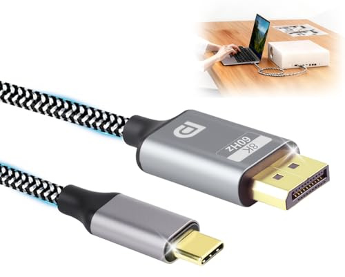Cable USB C a DisplayPort 8K @60Hz 1,8M Tipo C para Thunderbolt 3/4 a DP1.4 Cable HDR VRR 26Gbps para iPhone 15/16 Pro Max MacBook iPad Pro Air M2 Mac mini M4 Surface Pro Pro