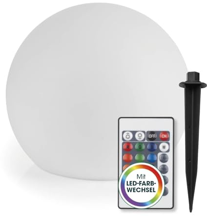 EASYmaxx LED Solarleuchte Kugel 40 cm | Solar Leuchte - stimmungsvoller Farbwechsel für wunderschöne Lichteffekte In & Outdoor | Solarleuchte inklusive Fernbedienung | Solarleuchte LED + 5 Leuchtmodi