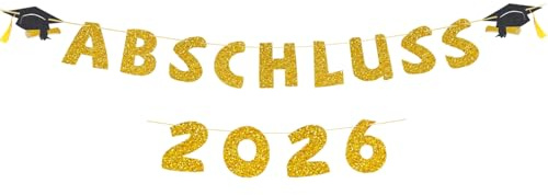 Abschluss 2026 Deko Gold - Graduation 2026 Girlande mit Doktorhut Motiv | Graduation Dekoration Girlande, Bachelor Dekoration Banner, Abschluss Deko für Abitur Bachelor & Master Abschlussfeiern
