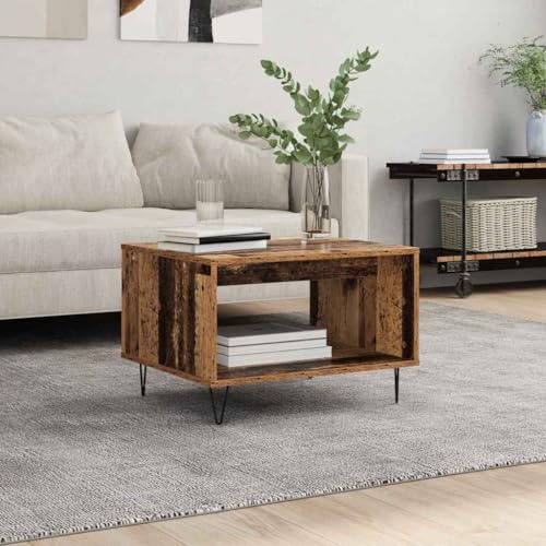 Tonture Table Basse Bois Ancien 60 x 50 x 40 cm avec étagère, Bois d'ingénierie, Pieds en Fer, Rangement Pratique pour Salon, Design Industriel Moderne, Meuble Console Multifonction
