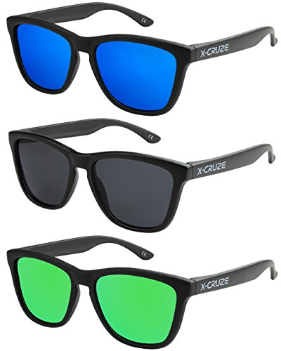 X-CRUZE 3er Pack Nerd Sonnenbrillen polarisierend Vintage Retro Style Stil Unisex Herren Damen Männer Frauen Brille - schwarz matt LW - Set D -