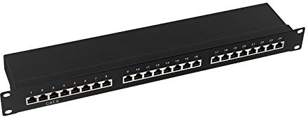 BIGtec 24 Port CAT6 Patchpanel Verteilerfeld Verteiler Patchfeld 10 Gigabit LSA Technik RJ45 8P8C RAL9005 schwarz 19 Zoll 19