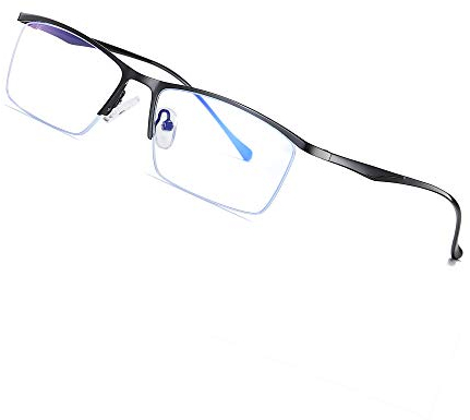 JoXiGo Herren Computerbrille Blaulichtfilter Ohne Stärke UV Blockieren Anti-Müdigkeit Metall Halbrahmen Rechteckig Brillenfassungen + Brillenetuis