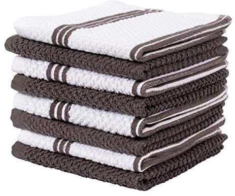Living Fashions 8 Pack Dish Cloths for Washing Dishes - 100% Cotton Absorbent Dish Towels Size 12 x 12 - Perfect Rags for Washing Dishes - Kitchen Rags and Washcloths for Dishes (White-Brown)