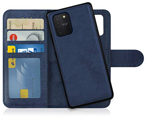 MyGadget Flip Case für Samsung Galaxy S10 Lite - [ abnehmbare Magnet Hülle ] - Handyhülle aus Kunstleder - [ Klapphülle mit Kartenfach ] Schutzhülle in Dunkelblau