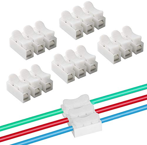 QitinDasen 60Pcs Premium CH3 Federdrahtverbinder, Schnelldrahtverbinder Verbindungsklemmen, Kabelklemme Klemmenblock, Elektrische Drähte an die LED Streifen Licht Draht Anschluss
