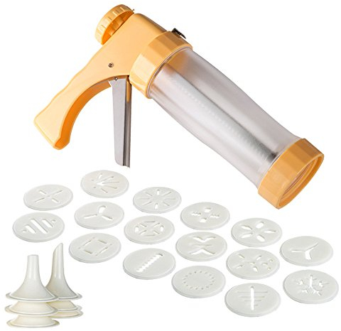 LAEMALLS Gebäckpresse Gebäckspritze, Kuchen-Zuckerglasur-Set, Cremespritze Biscuits Plätzchenpresse-Set mit 16 Unterschiedlicher Stil Form Schimmel und 6 Tüllen, for Kräcker, Kuchen und Kekse#2