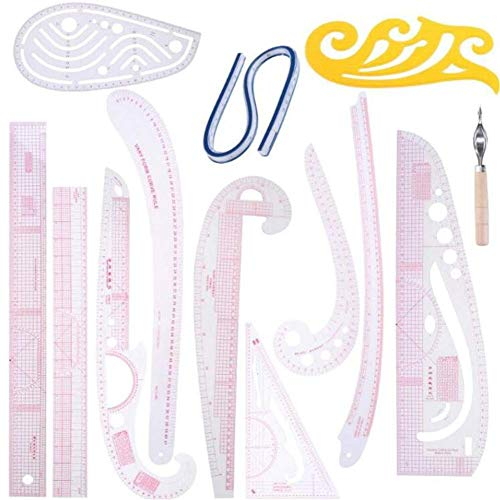 13-teiliges Nählineal, Schneidermaß-Set, klares Nähen, Zeichnen Lineal, Zollstock-Hülse, Arm Französisches Kurvenlineal-Set, Schneidlineale zum Nähen, Schneiden, DIY Nähwerkzeuge