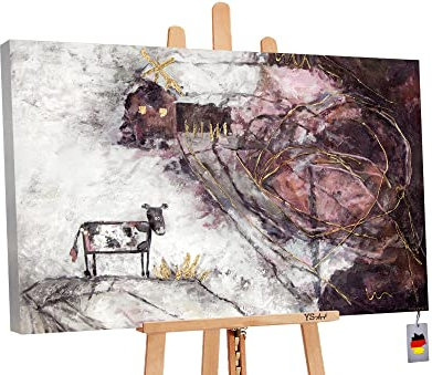 YS-Art Tableau peint à la main Une histoire intéressante avec des peintures acryliques sur toile avec châssis PS083 (140 x 100 cm)
