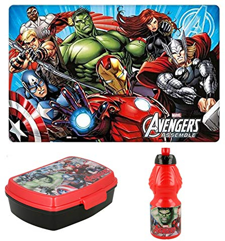 irp Set 3 Pezzi Avengers Porta MERENDA + Borraccia +TOVAGLIETTA