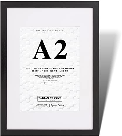 Fabian Clarke London – Cadre photo A2 moderne en bois noir avec passe-partout blanc A3 et façade en verre à suspendre en orientation portrait ou paysage