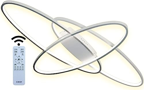 J.SUNUN LED Deckenleuchte 90W 7200LM Dimmbar Wohnzimmerlampe Acryl-Schirm Esszimmerlampe wohnzimmer Decke Pendelleuchte Modern Oval Design Esstischlampen Schlafzimmerlampe 130CM