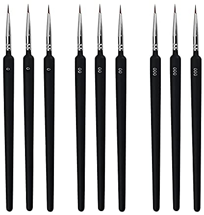 JOYISEN Lot de 9 Pinceau Fin Peinture Acrylique Aquarelle Détail Pinceaux Peinture -Différentes Tailles Détail Pinceau (0, 00 et 000)