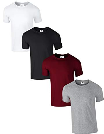 Pack of 4 Premium Crew Neck T-Shirt Plain Regular Fit Short Sleeve 100% Cotton 180gsm M Multi