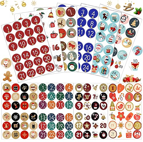 Adventskalender Aufkleber (Zahlen 1-24),10 x 24 Weihnachtskalender Zahlenaufkleber,Zahlenaufkleber,Adventskalender Sticker Zahlen,Aufkleber für Weihnachten zum Basteln und Verzieren