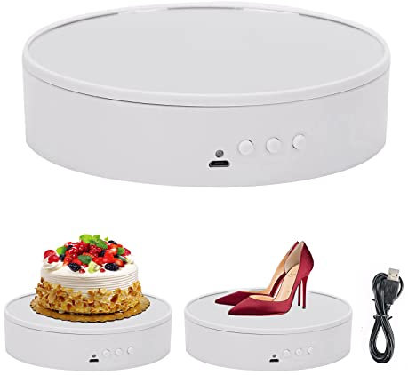 Electric Rotating Turntable, Motorized Rotating Display Stand for Photography, 45/90/180/360 Degree Adjustable Rotating Display Turntable, Load 5kg,Mirror (15CM White)