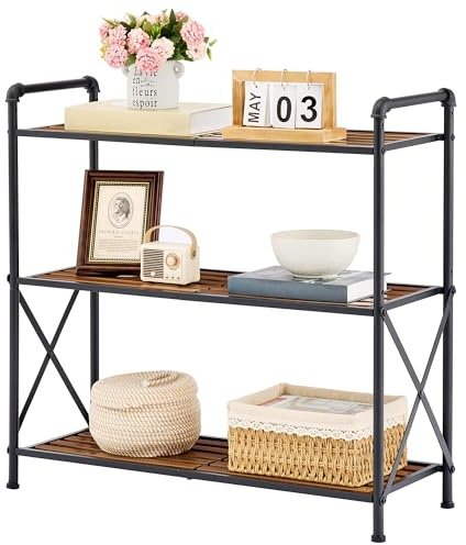 Tajsoon 3 Tier Bathroom Shelf FreeStanding, Storage Rack Shelving Unit, Small Bathroom Shelf Stand with X-Shaped Frame, Standing Shelf for Bathroom, Kitchen, Living Room, Balcony, Industrial Style