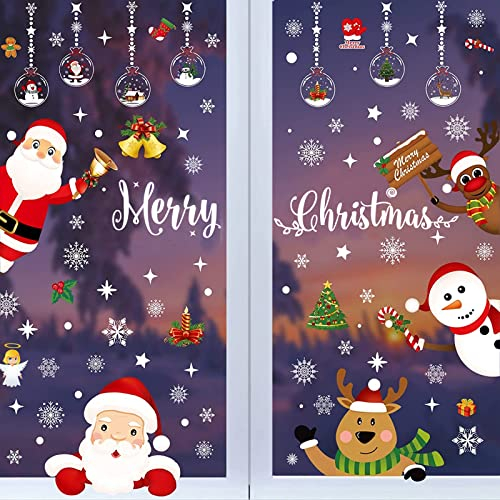 Fensterbilder Weihnachten Selbstklebend, SUGUREII 8 Blätter Wiederverwendbar Weihnachtsdeko Fensterbilder, DIY Weihnachtsfensterbilder Fensteraufkleber für Türen,Schaufenster, Vitrinen, Glasfronten