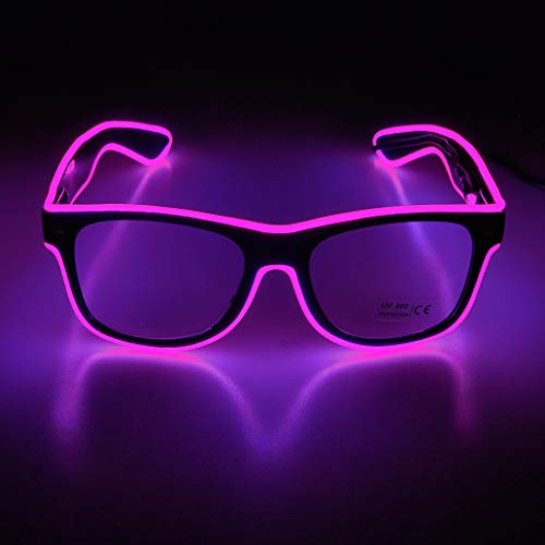 Therlan Led Brille, Neon PartyBrille, LED Party Brille Leuchten Sonnenbrille, LED Kostüme Leuchtbrille für Rave EDM Neon Party (Rosa)