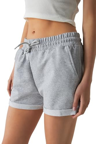 Smith & Solo Kurze Hose Damen - Shorts Sommer Hosen, Laufhose Kurz Sporthose, Trainingshose Sportshorts Women Laufshorts (Grau, M)