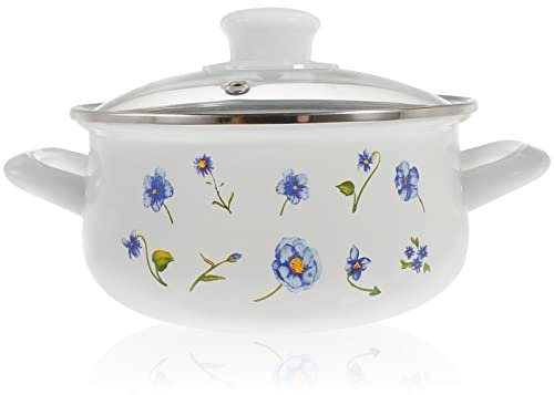 Vintage Emaillierter Suppentopf mit Zwei Griffen 1, 5l Rosa