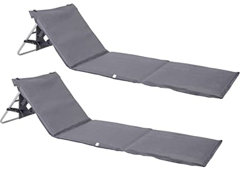 ONVAYA® Premium Strandmatte 2er Set | 2cm gepolstert mit Rückenlehne | Strandliege faltbar | Strandmatratze grau | Sonnenmatte mit Tragegurt | 161 x 55 x 45 cm
