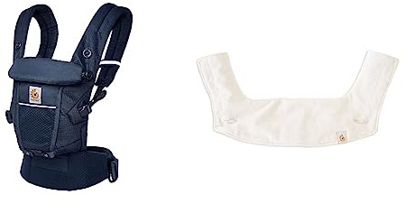 Ergobaby Bundle aus Adapt SoftFlex Mesh 3-Positionen Babytrage, Midnight Blue + Schultergurtschoner und Latz, Teething Pad für Ergobaby Babytragen, Natural