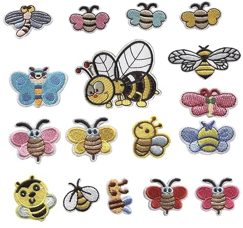 Aufnäher mit Bienen-Motiv, bestickt, für Jacken, Jeans, Taschen, Schuhe, T-Shirts, Mützen, zum Aufbügeln, 17 Stück