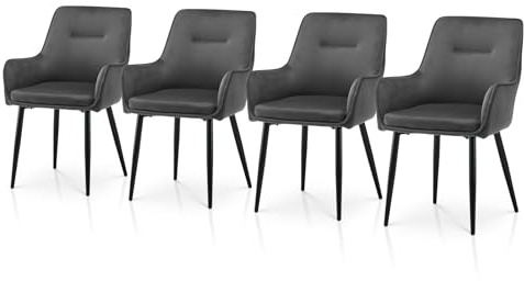 TUKAILAI Esszimmerstühle 4er-Set aus Samt, Küchenstühle mit Armlehnen, Freizeitstühle mit Metallbeinen und Kissen, Esszimmer, Wohnzimmer, Schlafzimmer, Empfangsraum, Restaurant,Grau