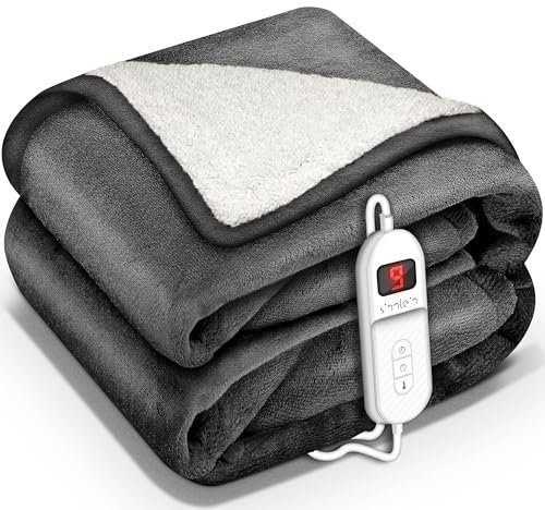 sinnlein® Couverture chauffante avec arrêt Automatique, certifiée TÜV SÜD GS | Couverture électrique avec 9 Niveaux de température | Couverture Douillette Lavable, 160x120cm, Anthracite